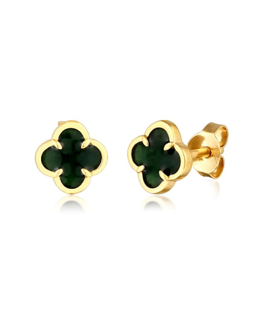 Elli Earrings elli stud earrings women cloverleaf enamel white 925 sterling silver 925 gold-plated gold in green