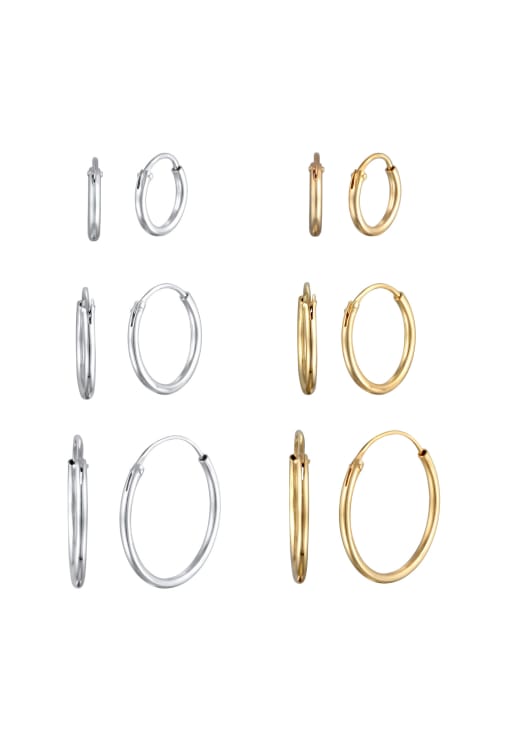 Elli Earrings Ladies Creoles Basic Set Of 6 In 925 Sterling Silver In Bicolor