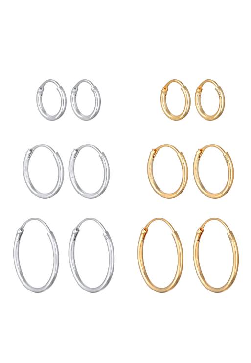 Elli Earrings ladies creoles basic set of 6 in 925 sterling silver in bicolor