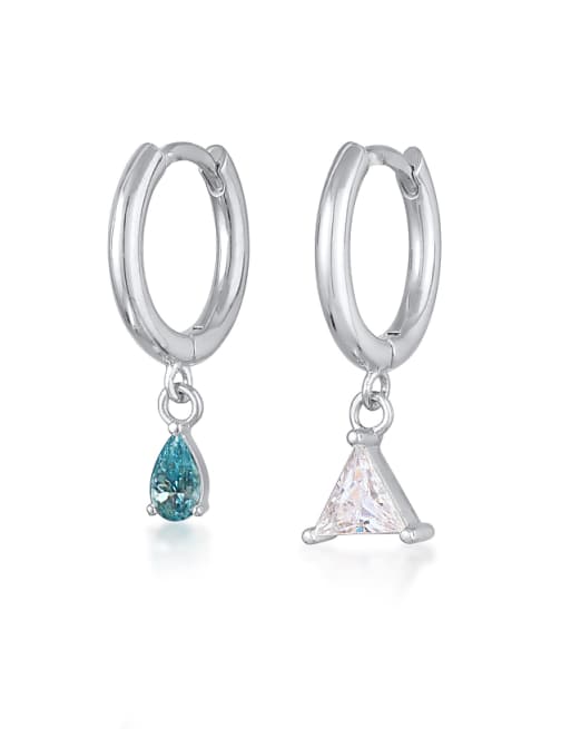 Elli Earrings ladies creoles pendant drop triangle gold coloured with crystals in silver