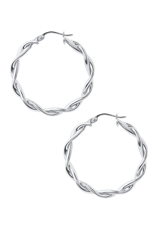 Elli Earrings Ladies Creoles Twisted In 925 Sterling Silver In Silver