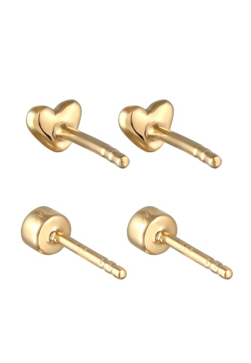 Elli Earrings Ladies Ear Studs Heart Set With Crystal In 925 Sterling Silver In Gold