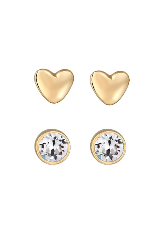 Elli Earrings ladies ear studs heart set with crystal in 925 sterling silver in gold