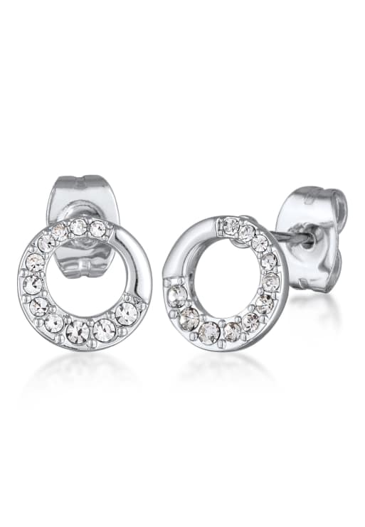 Elli Earrings Ladies Stud Earrings Circle Geo Gold Coloured With Crystals In Silver