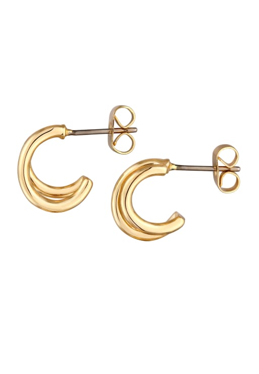 Elli Earrings Ladies' Stud Earrings Double-row Basic Gold Coloured In Gold