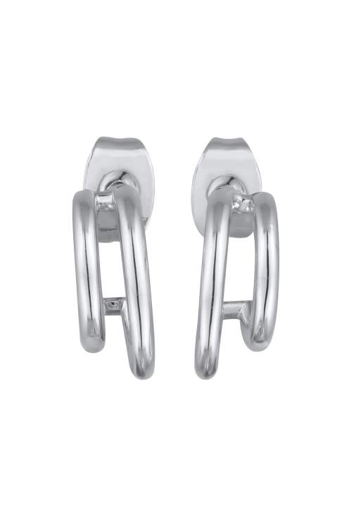 Elli Earrings Ladies' Stud Earrings Double-row Basic Gold Coloured In Silver