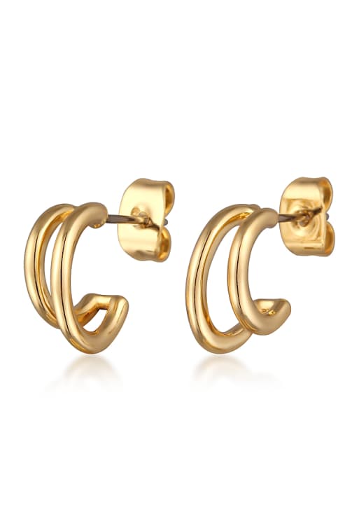Elli Earrings ladies' stud earrings double-row basic gold coloured in gold