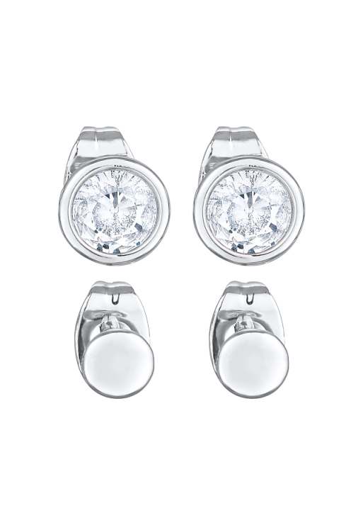 Elli Earrings ladies stud earrings platelet geo set silver coloured with crystals in silver