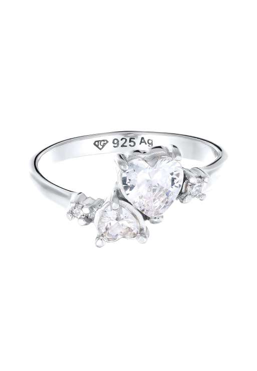 Elli Ring Elli Ring With Stones Women Heart Zirconia Heart Cut White 925 Sterling Silver Valentine's Day In Silver