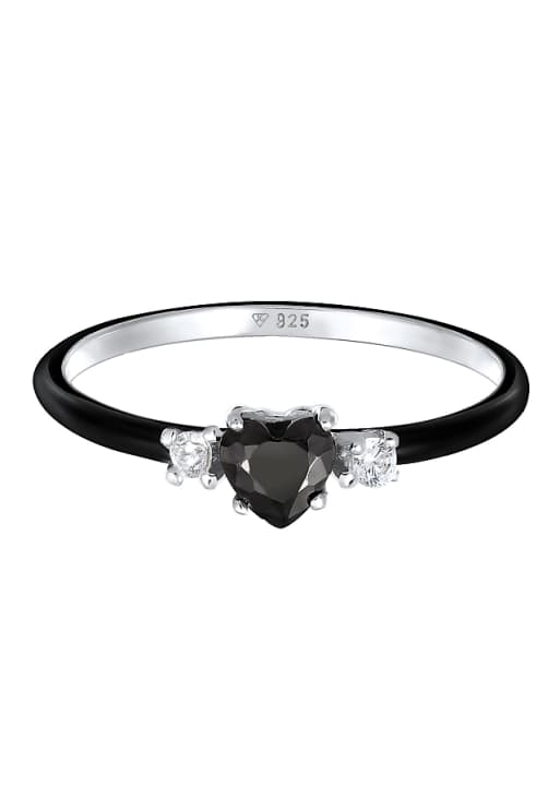Elli Ring elli ring with stones women heart zirconia crystals black enamel 925 sterling silver engagement black in black