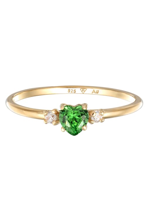 Elli Ring Herz Zirkonia Grün Liebe 925 Silber Vergoldet In Green