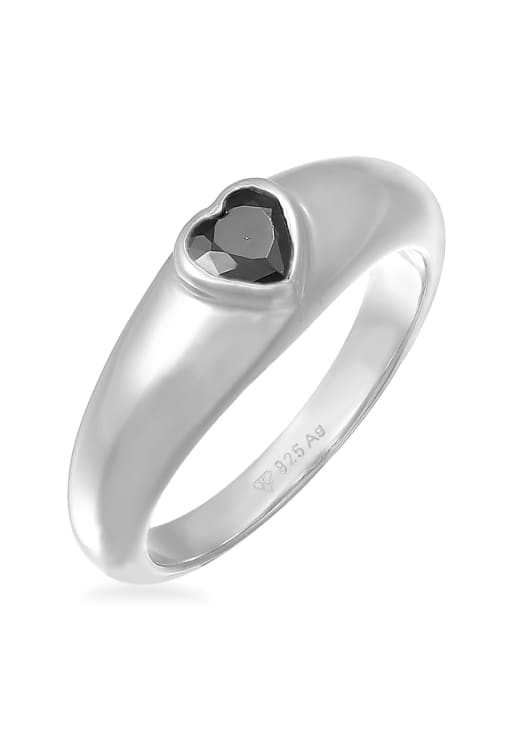 Elli Ring ladies band heart love with zirconia in 925 sterling silver gold plated in black
