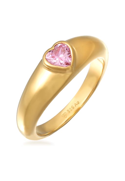 Elli Ring ladies band heart love with zirconia in 925 sterling silver gold plated in pink