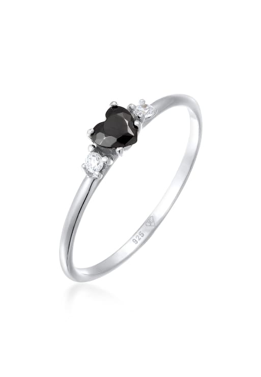 Elli Ring Ladies Engagement Ring Heart With Zirconia Black In 925 Sterling Silver In Silver