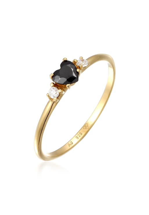 Elli Ring Ladies Engagement Ring Heart With Zirconia Black In 925 Sterling Silver In Gold