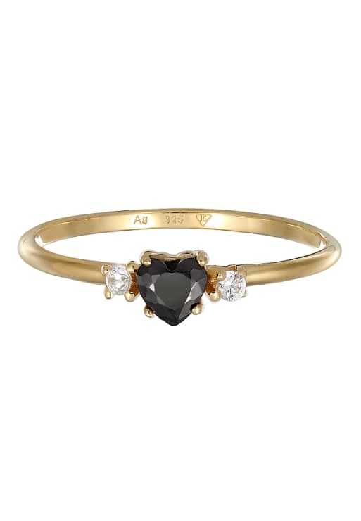 Elli Ring ladies engagement ring heart with zirconia black in 925 sterling silver in gold