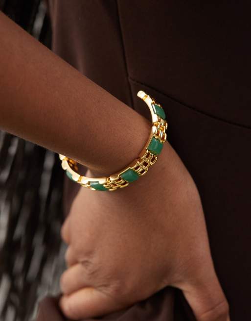 En Route 18k Gold Plated Esmerelda Cuff Bracelet With Emerald Stones