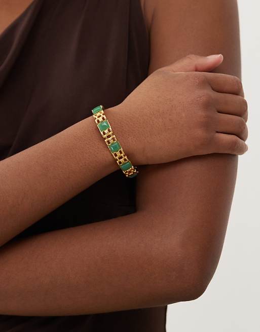 En Route 18k gold plated esmerelda cuff bracelet with emerald stones