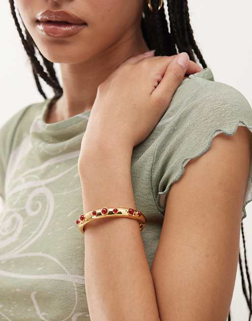 En Route ruby kiss 18k gold plated cuff bracelet with red carmelian stones