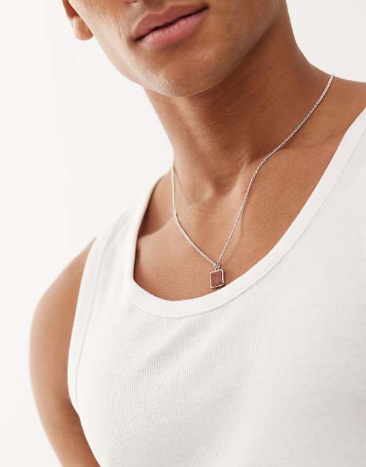 Faded Future chain necklace with brown marble pendant in silver