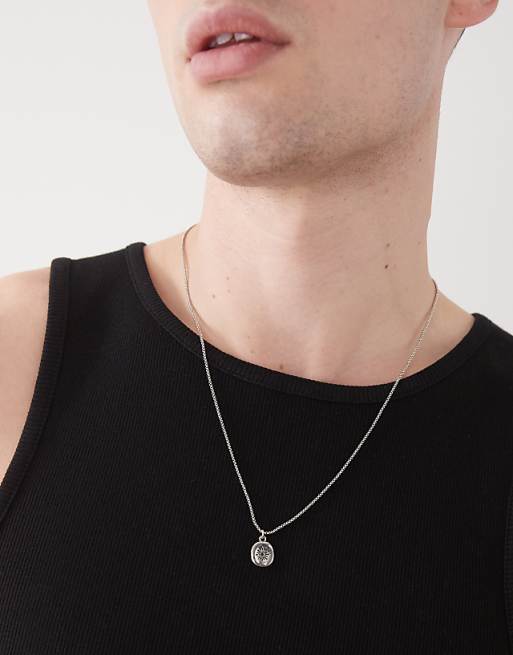 Faded Future chain necklace with engraved coin pendant in silver