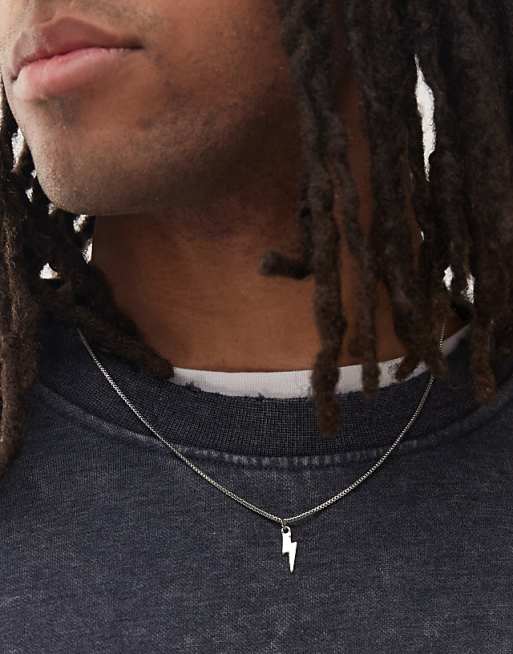 Faded Future Lightning Bolt Pendant Chain Necklace In Silver