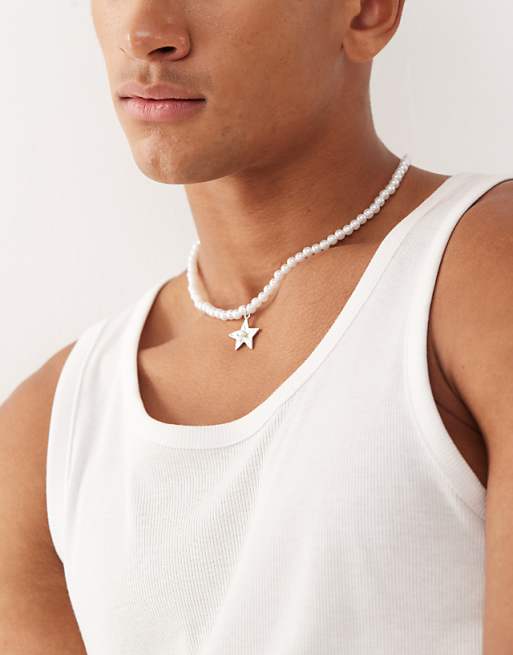 Faded Future pearl necklace with star charm in silver