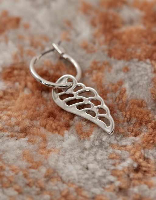 Faded Future Single Feather Wing Hoop Earring In Silver