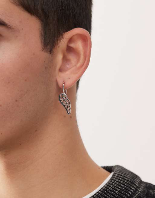 Faded Future single feather wing hoop earring in silver