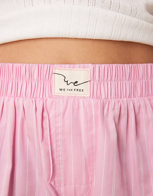Free People Day To Day Striped Boxer Shorts In Pink