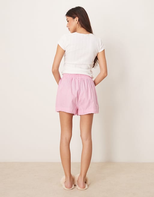Free People Day To Day Striped Boxer Shorts In Pink