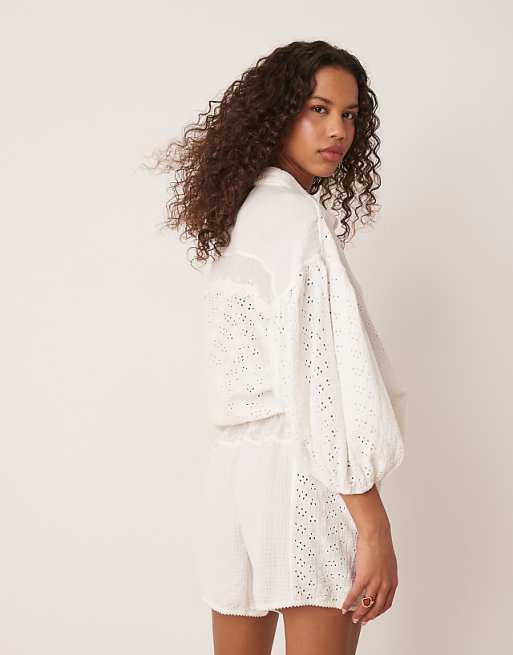 Free People Full Bloom Pointelle Shorts In Ivory Co-ord