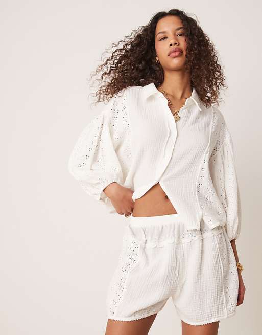 Free People Full Bloom Pointelle Shorts In Ivory Co-ord