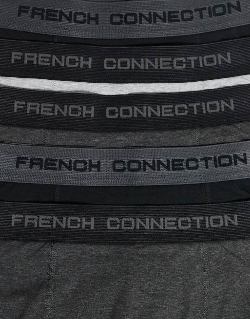 French Connection 5 Pack Cotton Stretch Boxers In Charcoal