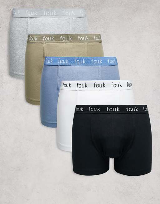 French Connection 5 pack fcuk cotton stretch boxers in khaki