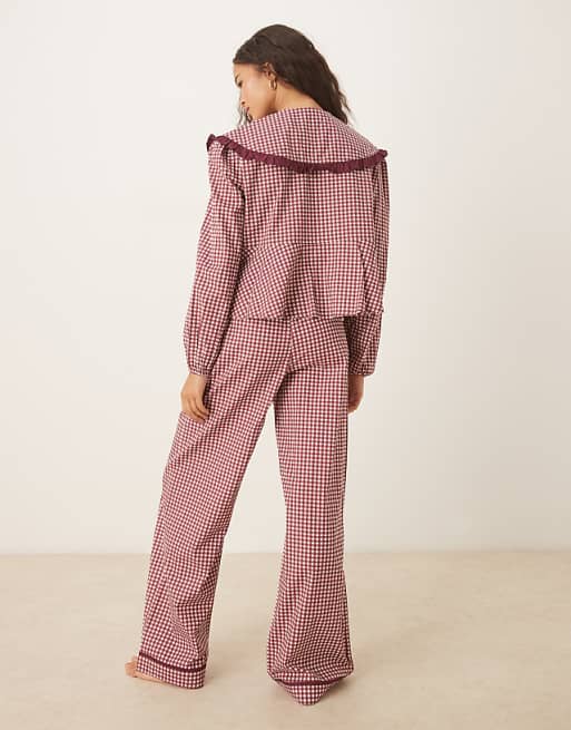 Glamomrous Pyjama Set In Burgundy Check Gingham