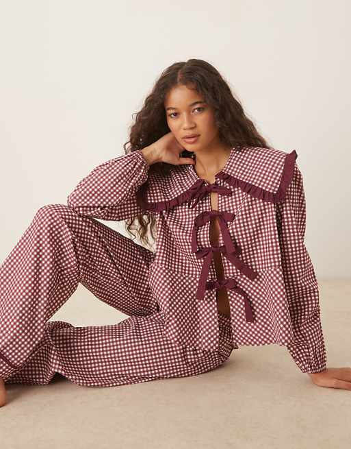 Glamomrous pyjama set in burgundy check gingham