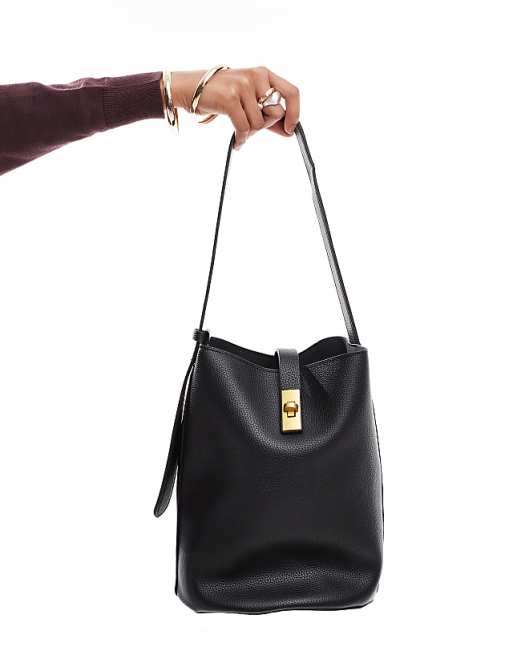 Glamorous Bucket Bag With Gold Detail In Black