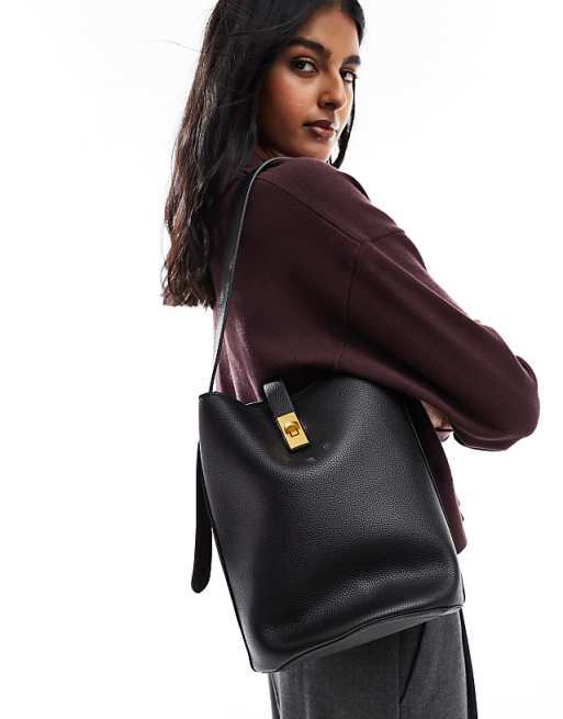 Glamorous Bucket Bag With Gold Detail In Black