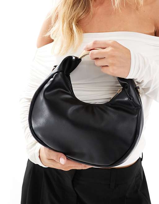 Glamorous Clasp Detail Top Handle Bag With Crossbody Strap In Black