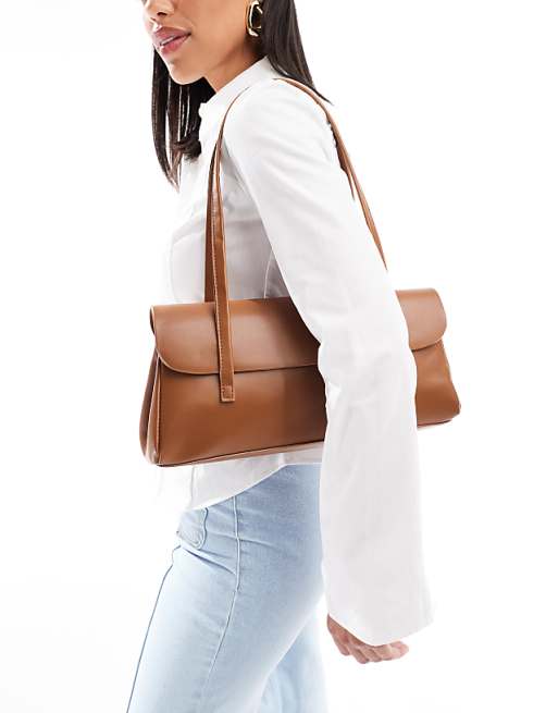 Glamorous Elongated Clean Shoulder Bag In Tan