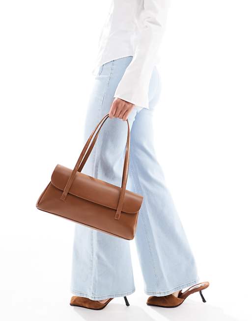 Glamorous Elongated Clean Shoulder Bag In Tan