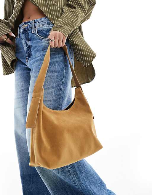 Glamorous Faux Suede Shoulder Tote Bag In Tan