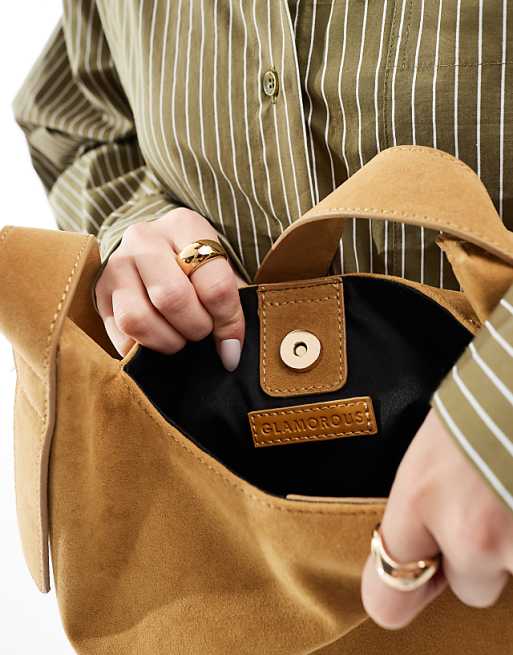 Glamorous Faux Suede Shoulder Tote Bag In Tan