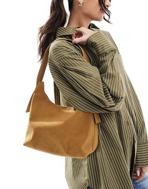Glamorous faux suede shoulder tote bag in tan