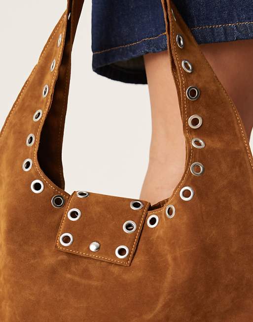 Glamorous Faux Suede Winged Tote Bag With Studding Detail In Beige