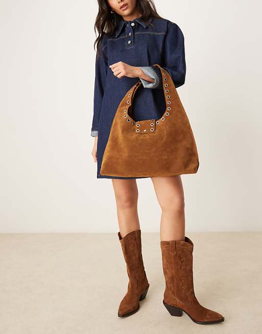 Glamorous Faux Suede Winged Tote Bag With Studding Detail In Beige