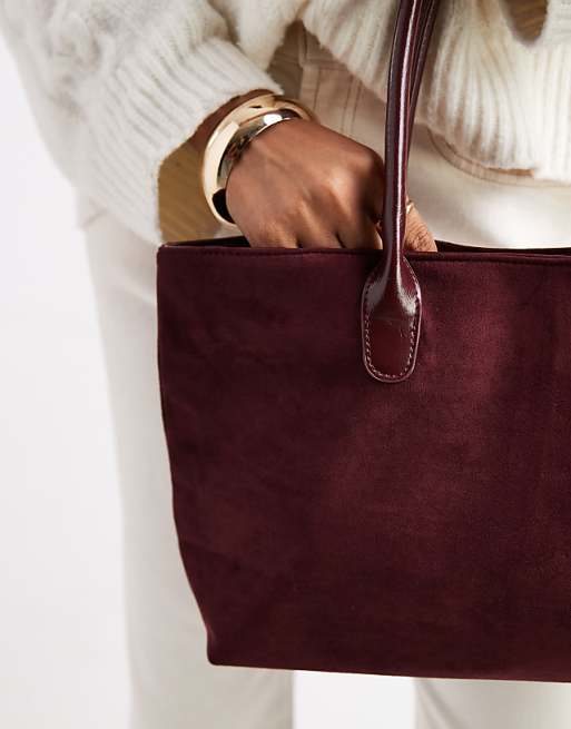 Glamorous Large Faux Suede Shoulder Bag With PU Straps In Burgundy