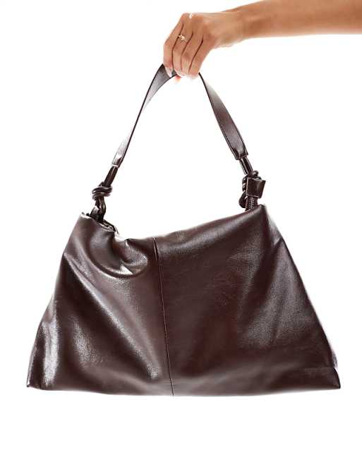 Glamorous Large Shoulder Bag In Patent Deep Burgundy
