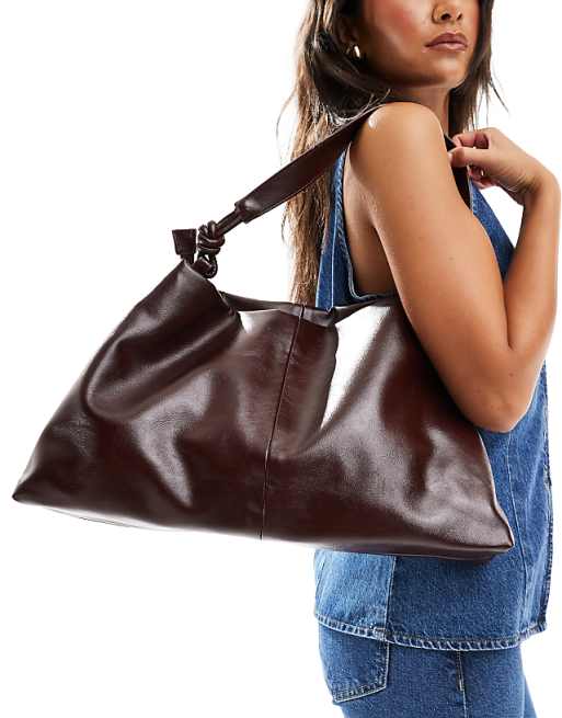 Glamorous Large Shoulder Bag In Patent Deep Burgundy